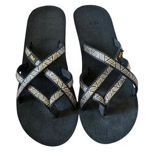 Teva Black Mandalyn Wedge Sandals with Gold Accents Size 9